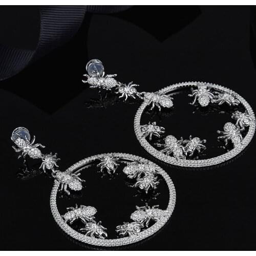 SLJELY Luxury Brand 925 Sterling Silver Les Petets Soldats Ants Round Earrings Micro Cubic Zirconia Stones Women Fine Jewelry
