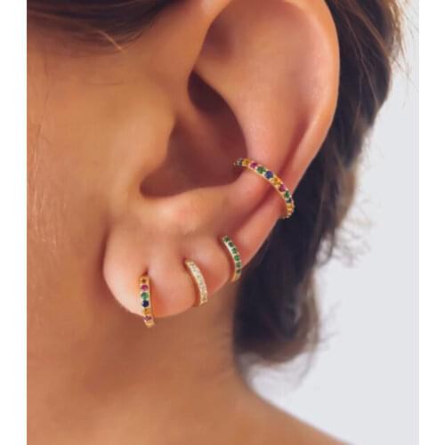 Rainbow Zircon Small Hoop Earrings For Women 925 Sterling Silver Crystal Pendientes Circle Earrings Oorbellen Support Wholesale