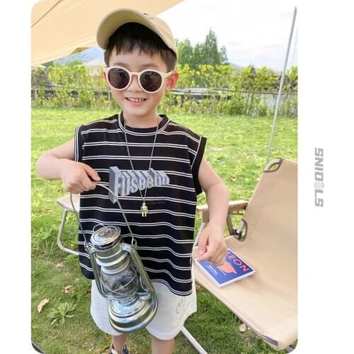 Boy Kids Vest Shirts 2021 New Summer Baby Boys Korean Striped Sleeveless Tops Childrens Casual Cotton Vest Tops For Boys 2-10 Y