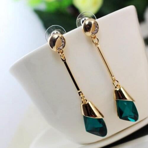 High Quality Pretty Diamonds Shape Crystal Gems Beads Fashion Gold Color Earrings Jewelry 1 Pair wk50
