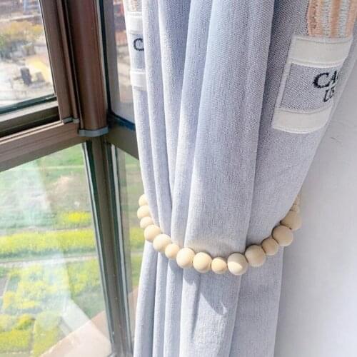 2 Pack Hand Knitting Curtain Tie Rope Wood Bead Curtain Tassel Curtain Tieback Handmade Curtain Straps