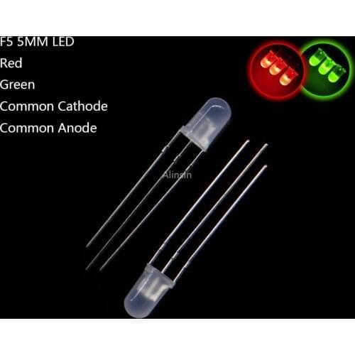 20pcs 5mm RED GREEN LED Common Cathode/Common Anode two color light Emitting Diodes F5 Diffused / FOG 3pin