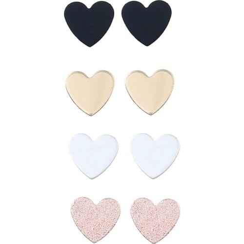 4 Pairs/set Heart Stud Earrings Set for Women Fashion Accessories Black Gold Silver Color Love Heart Studs Earrings Girls Gift
