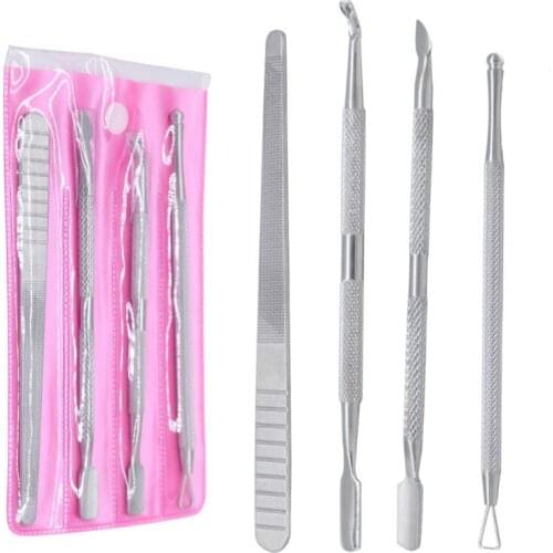 4pcs Dual Head Nail Cuticle Pusher Stainless Steel Nail Cuticle Pusher Remover Dead Skin Push Manicure Nail Care Tool