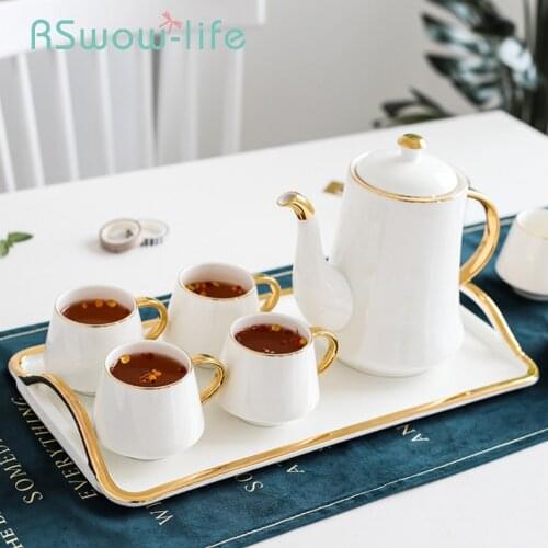 8Pcs Ceramic Tea Set Light Luxury Coffee Cup Afternoon Tea Set Household Water Glass Cold Water Bottle With Tray Cups And Mugs
