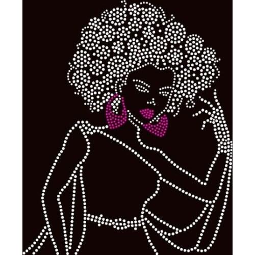Free Shipping Free Shipping Curly Hair Afro Girl in Style (half body) Rhinestone Transfer