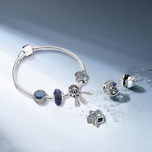 2020 New 925 Pure Silver Dream Star Dream Catcher Blue Beaded Bracelet For Women Wedding Party Gift Fashion Jewelry