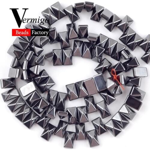 Natural Black Rivet Shape Hematite Stone Beads For Jewelry Making DIY Necklace Bracelet Spacer Loose Beads 6x3mm 6x6mm 8x4mm 15"