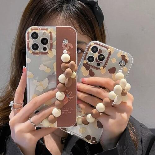 Vintage Leopard Amber Flower Bracelet Phone Case For iPhone 12 11 Pro Max 7 8 Plus X XR XS Mini SE 2 Chain Protective Soft Cover
