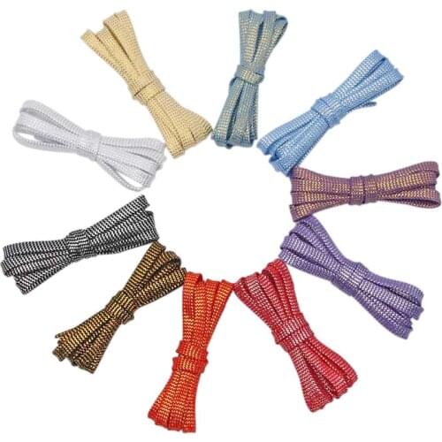 Coolstring Cool 0.7cm Two Colors Mixed Shiny Gold And Silver Thread Sport Sneakers Flat Shoelaces Bootlaces Shoe Laces Strings
