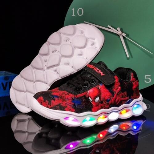 Children Cartoon Spiderman Princess Frozen Anna Elsa Kid Led Light Shoes Boy Girl Light Up Luminous Sport Sneaker Glowing Shoes