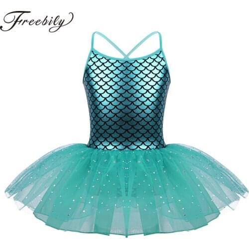Kids Girls Glitter Mermaid Ballet Tutu Dress Girls Dance Clothing Kids Training Princess Costumes Gymnastics Perform Leotards