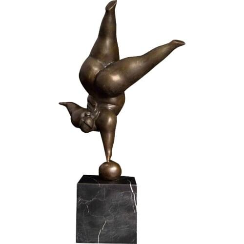 DS-455 Classical Abstract Fat Figure Woman Bronze Sculpture Vintage Art Copper Yoga Lady Figurine Statue Retro DrawingRoom Decor