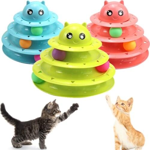 Interactive Cat Tower Toy 3 Levels Track Disc Roller Turntable for Pet Cat Play Games Kitten Teaser Puzzle Toys Ball Accessories
