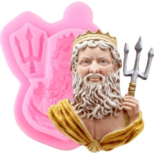 King Neptune Bust Silicone Mold Cupcake Topper Candy Clay Chocolate Gumpaste Mould Fondant Cake Decorating Tools