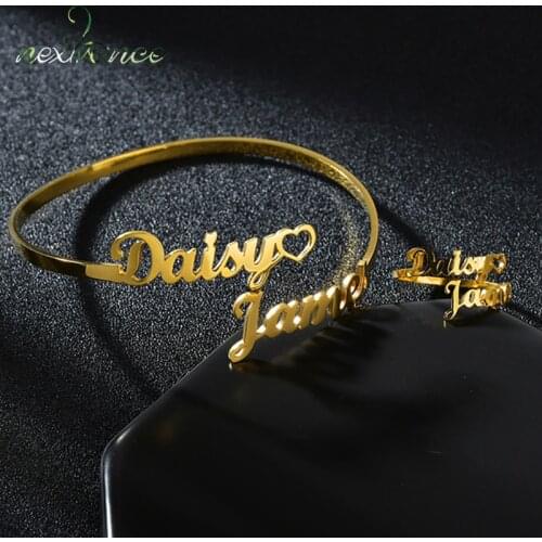 Nextvance Customized Set Stainless Steel Womens ring Nameplate Bracelet Ring Custom Heart Two Names For Women Jewelry Gift