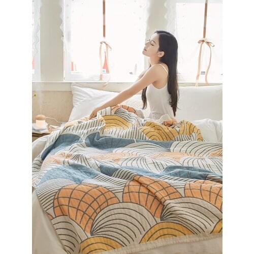 Summer Quilt Japanese Style Illustration Muslin Gauze Throw Blankets Decoration Sofa Covers Bedspreads On the Bedding 150*200cm
