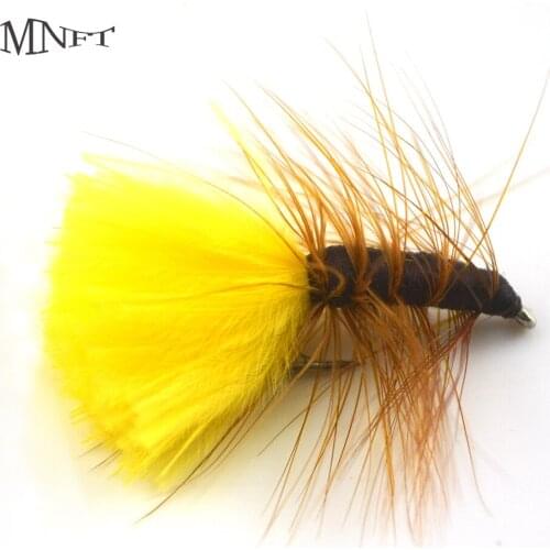 MNFT 10PCS Bright Yellow Tail Wooly Bugger Streamer Fly Fishing Salmon Lures Bass Hooks Size 9