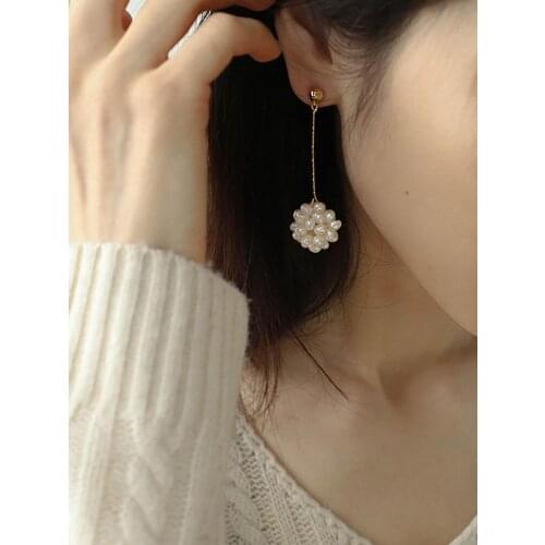 Fashion design gold plated chain nutural pearl ball earrings drop for women gift jewelry