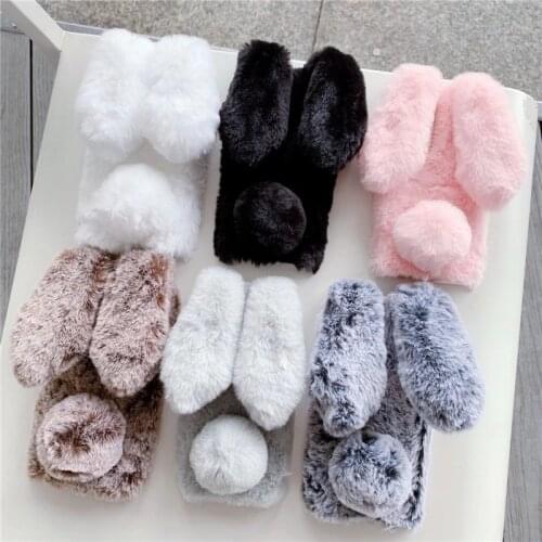 Soft Plush Case For Realme X XT X2 X3 X7 X50 X50m Pro Ultra Max U1 V3 V5 V11 V13 V15 GT 5G Furry Rabbit Bunny Fur Hair Cover