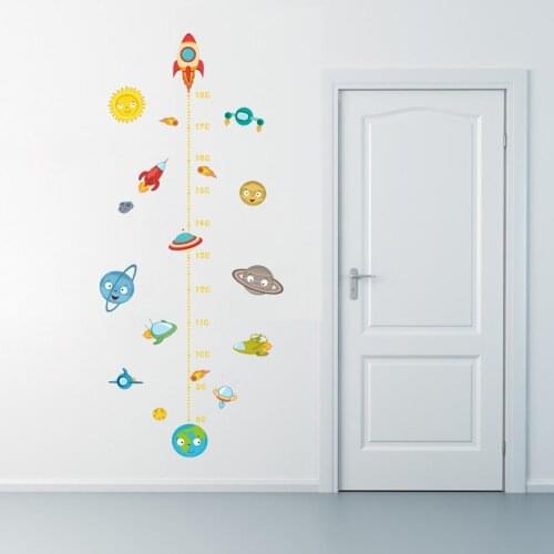 Outer space Planet animal Pilot Rocket home decal height measure wall sticker for kids room baby nursery growth chart gifts
