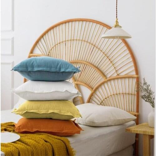 Pure Linen Cushion Cover Blue Grey Yellow White Green Fringe Solid Pillow Case for Home Decoration Sofa Bed 45x45cm