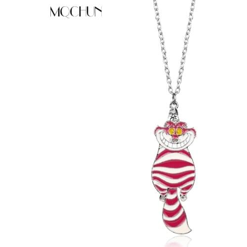 MQCHUN New Alice Necklace We're All Mad Here Pink Jewelry Cat Pendant Necklace Girl Women Xmas Gift