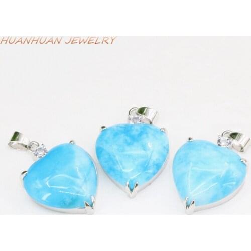 New Natural Blue Jades Stone Heart Drop Pendant For Women Chain Necklace Charms Pendants Stainless Steel 22x31mm Jewelry B3348