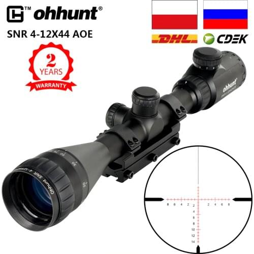 Ohhunt SNR 4-12x42 AOE Hunting Riflescope Red Illuminated Glass Etched Reticle Sniper Optic Rifle Scope Sight with Ring