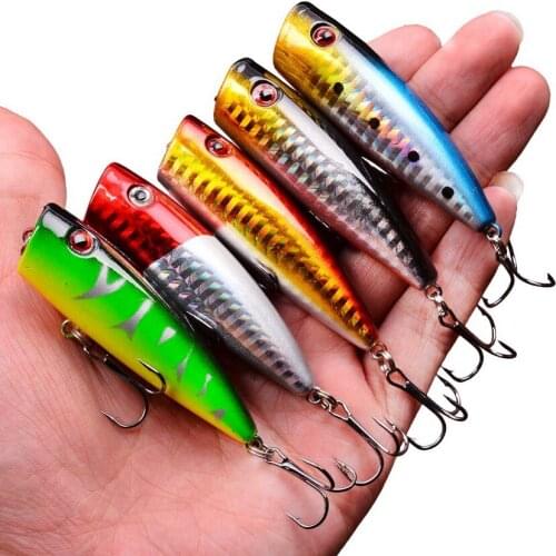 Hot 1pcs Fishing Lures 6.5cm/12g Topwater Popper Bait 5 Color Hard Bait Artificial Wobblers Plastic Fishing Tackle With 6# Hooks