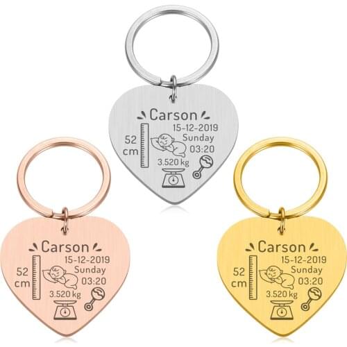Baby Keychain Newborn Baby Keyring New Dad Mom Gift Baby Commemorate Gift Personalized Name Date of Birth Weight Time Height