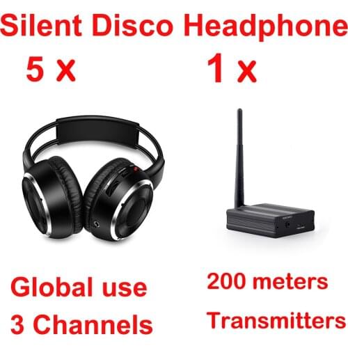 RF silent disco foldable wireless headphone package --5 pcs with 1 transmitter in 500m