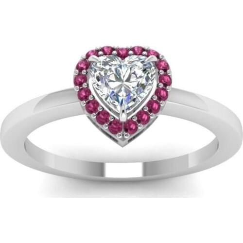 Romantic Proposal Jewelry Rings for Women with Bright Heart Shaped Red CZ Stone Engagement Ring