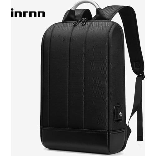 Inrnn New Men 15.6 inch Laptop Backpack Male USB Waterproof Slim Backpacks Men Casual Business Office Work Thin Backpack Mochila