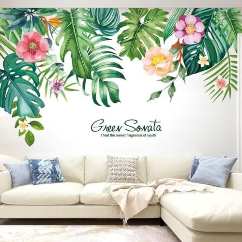 [shijuekongjian] Tree Leaves Wall Stickers DIY Plant Leaf Wall Decals for Living Room Bedroom Nursery Kitchen House Decoration