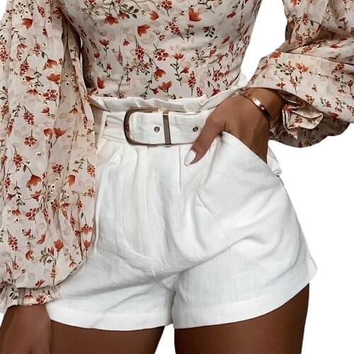 Women High Waist Solid Loose Shorts Waistband Summer Female Fashion Party Streetwear Casual Shorts 2021 New