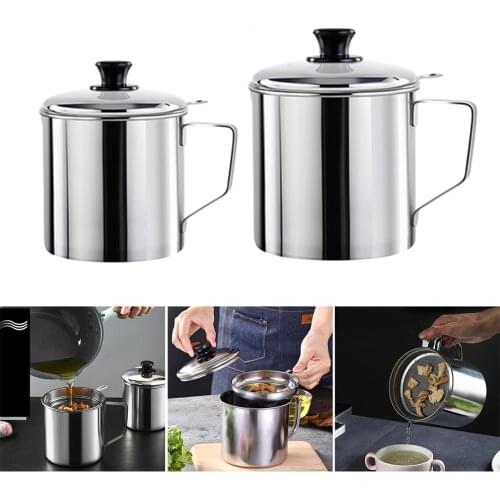 Stainless Steel Oil Strainer Pot Container Jug Storage Can Oil Filter Pot Oil Bottle Kitchen Household Tools Oil Strainer Bottle