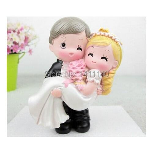 Middle size 11cm Tall blue diamond love sweet bride and groom figurine wedding cake topper couple for wedding cake decoration