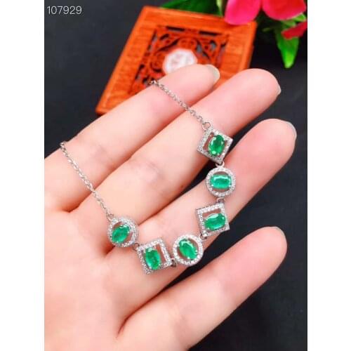 Natural And Real Emerald Pendant Solid S925 Sterling Silver Emerald necklace For Women Colour Gem StoneFine Jewelry