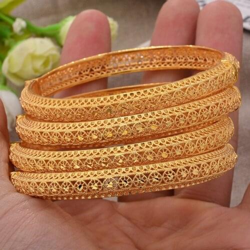 Wedding Jewelry Gold Color Bngles For Women Girls Bracelets Arab/ethiopian Jewelry Bridal Light Bangles Ramadan Jewelry