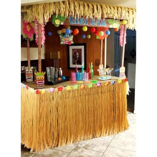 1Pcs Hawaii Party Decorations 275x75cm Artificial Grass Table Skirt with Hibiscus Tropical Luau Party Supplies SPA28