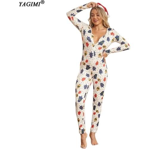YAGIMI Women Household Pajama Sets Romper Sleeping Jumpsuit Long Sleeve Xmas Camouflage Leopard Sleep Wear Home Wear