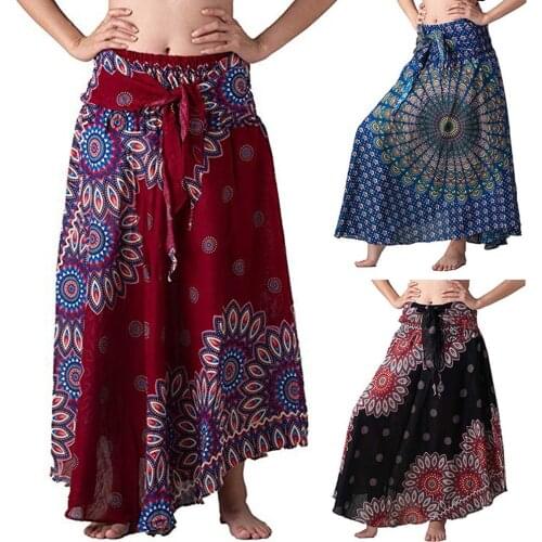 Fashion Skirts Women Beach Style print Long Skirt Bohemian Boho Flowers Elastic Waist Floral Halter Skirt meisjes para falda