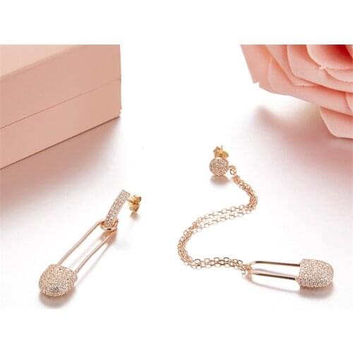 SLJELY High Quality 925 Sterling Silver Micro Pave Cubic Zirconia Stones Asymmetric Safety Pin AB Earrings Women Luxury Jewelry