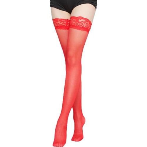 Womens Sexy Stocking Sheer Lace Top Thigh High Stockings Nets For Women Female Stockings Black White Red