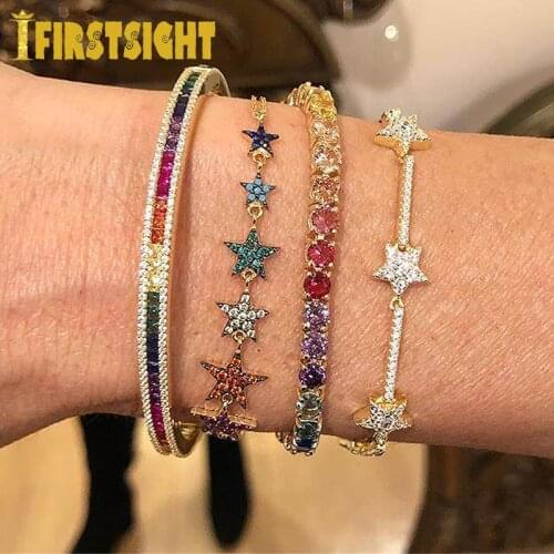Charming Slave Chain Bracelet For Women Rainbow Star Bracelets Bangle Shiny Crystal CZ Elegant Fancy Jewelry Ladis Femme Gifts