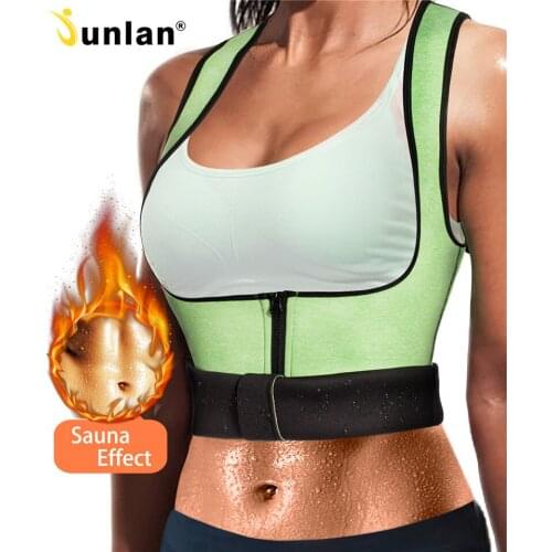 Junlan Women Reducing Sauna Vest with Zipper Neoprene Tummy Control Waist Trainer Shaping Tops Body Slimming Shapers Fat Burning