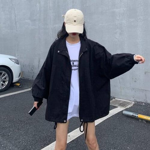 Women Coat Spring Harajuku Oversized Loose Jackets 2021 Spring Casual Coats Hooded Bf Korean Style Chic Preppy Students Daily