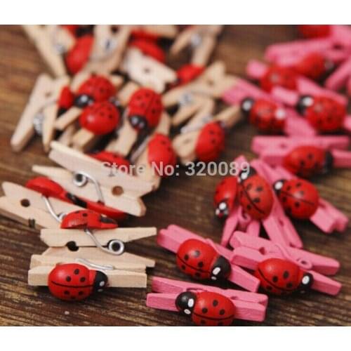 100pcs Natural/Pink Wooden Pegs 25mm With Ladybugs Ladybirds Wood Clothespins Baby Shower Diy Crafts Scrapbook Wedding