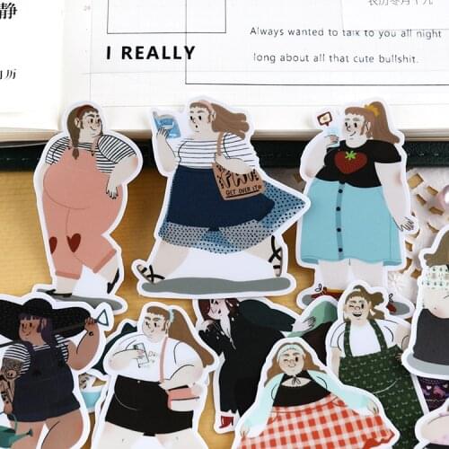 23pcs Fat girl daily hand account cute cartoon sticker hand account diy album waterproof translucent decorative stickers